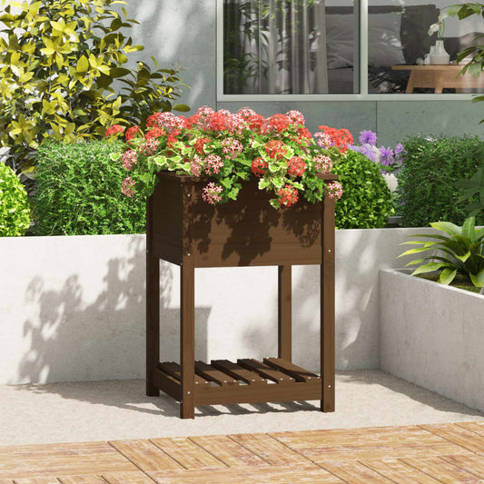 Fioriera con Mensola Ambra 54x54x81cm in Legno Massello di Pino - homemem39