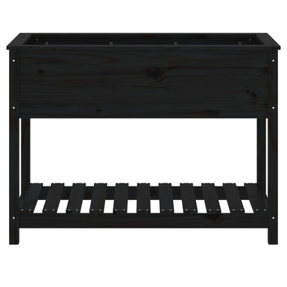 Fioriera con Mensola Nera 111,5x54x81cm Legno Massello di Pino