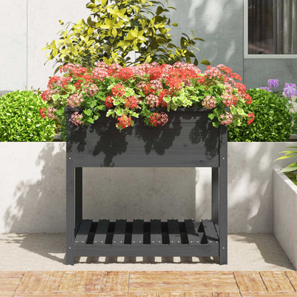 Fioriera con Mensola Grigia 82,5x82,5x81 cm Legno Massello Pino - homemem39