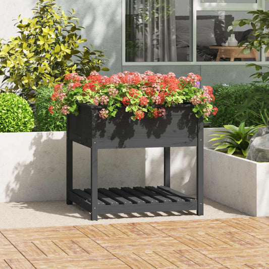 Fioriera con Mensola Grigia 82,5x82,5x81 cm Legno Massello Pino - homemem39