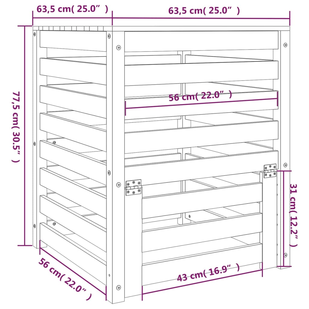Compostiera 63,5x63,5x77,5 cm in Legno Massello di Pino - homemem39
