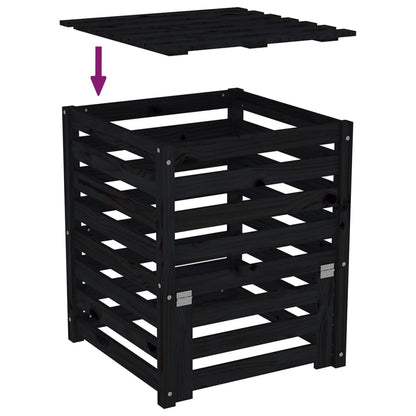 Compostiera Nera 63,5x63,5x77,5 cm in Legno Massello di Pino - homemem39