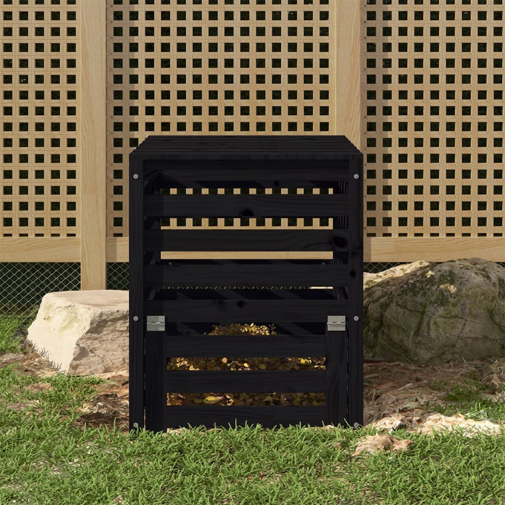 Compostiera Nera 63,5x63,5x77,5 cm in Legno Massello di Pino - homemem39