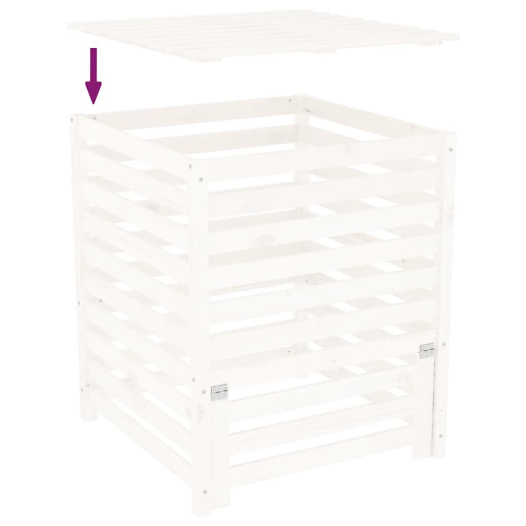 Compostiera Bianca 82,5x82,5x99,5 cm in Legno Massello di Pino - homemem39