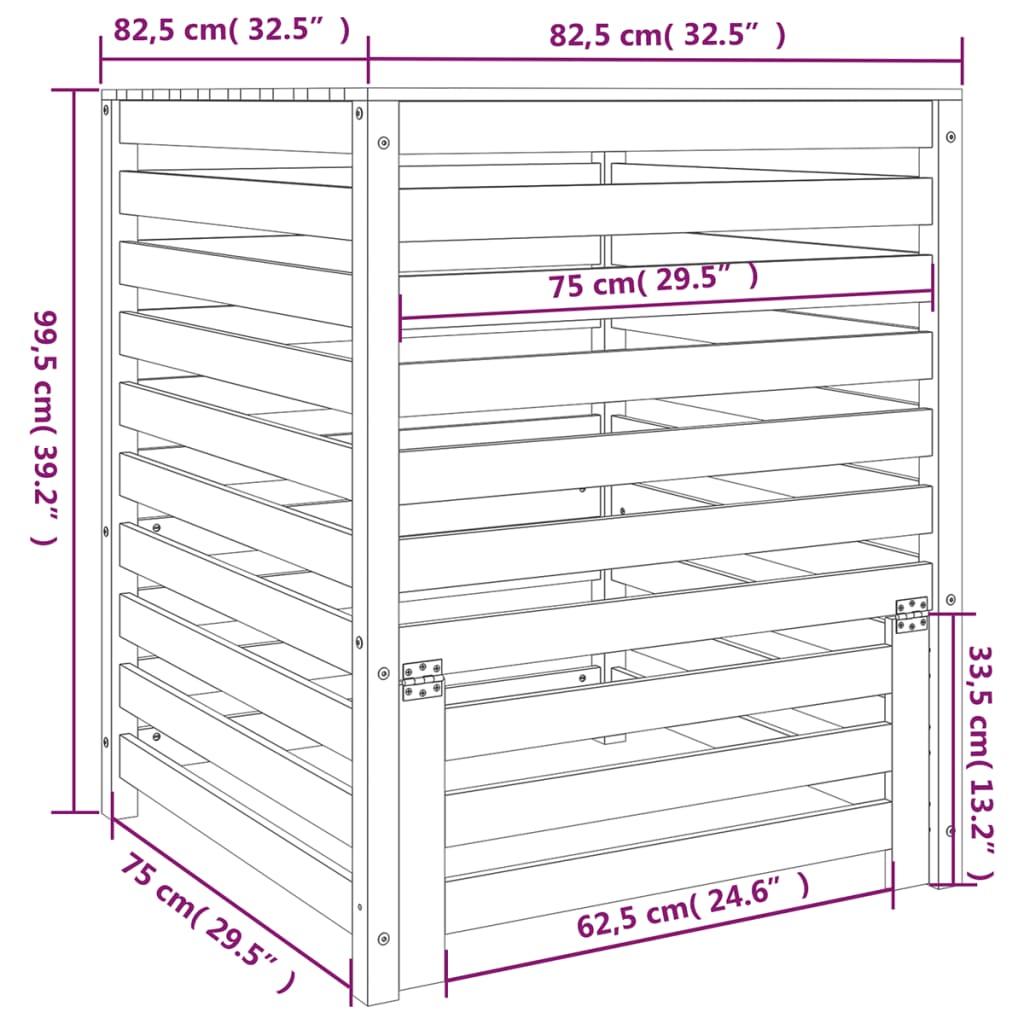 Compostiera Bianca 82,5x82,5x99,5 cm in Legno Massello di Pino - homemem39