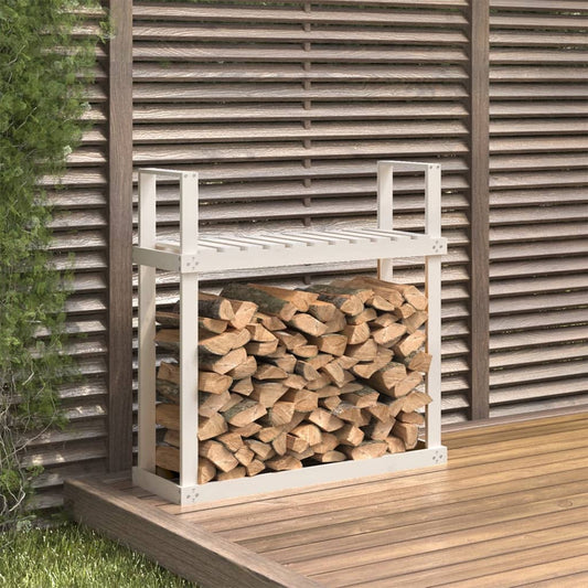 Portalegna Bianco 110x35x108,5 cm in Legno Massello di Pino - homemem39