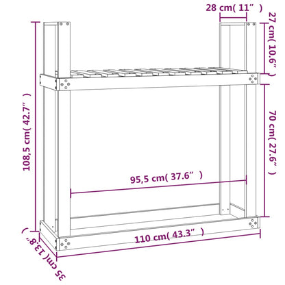 Portalegna Grigio 110x35x108,5 cm in Legno Massello di Pino - homemem39