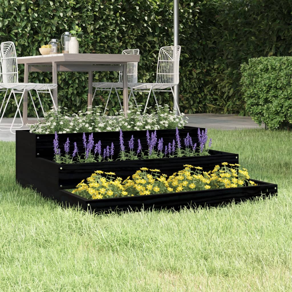 Fioriera Nera 78x78x27 cm in Legno Massello di Pino | homemem39