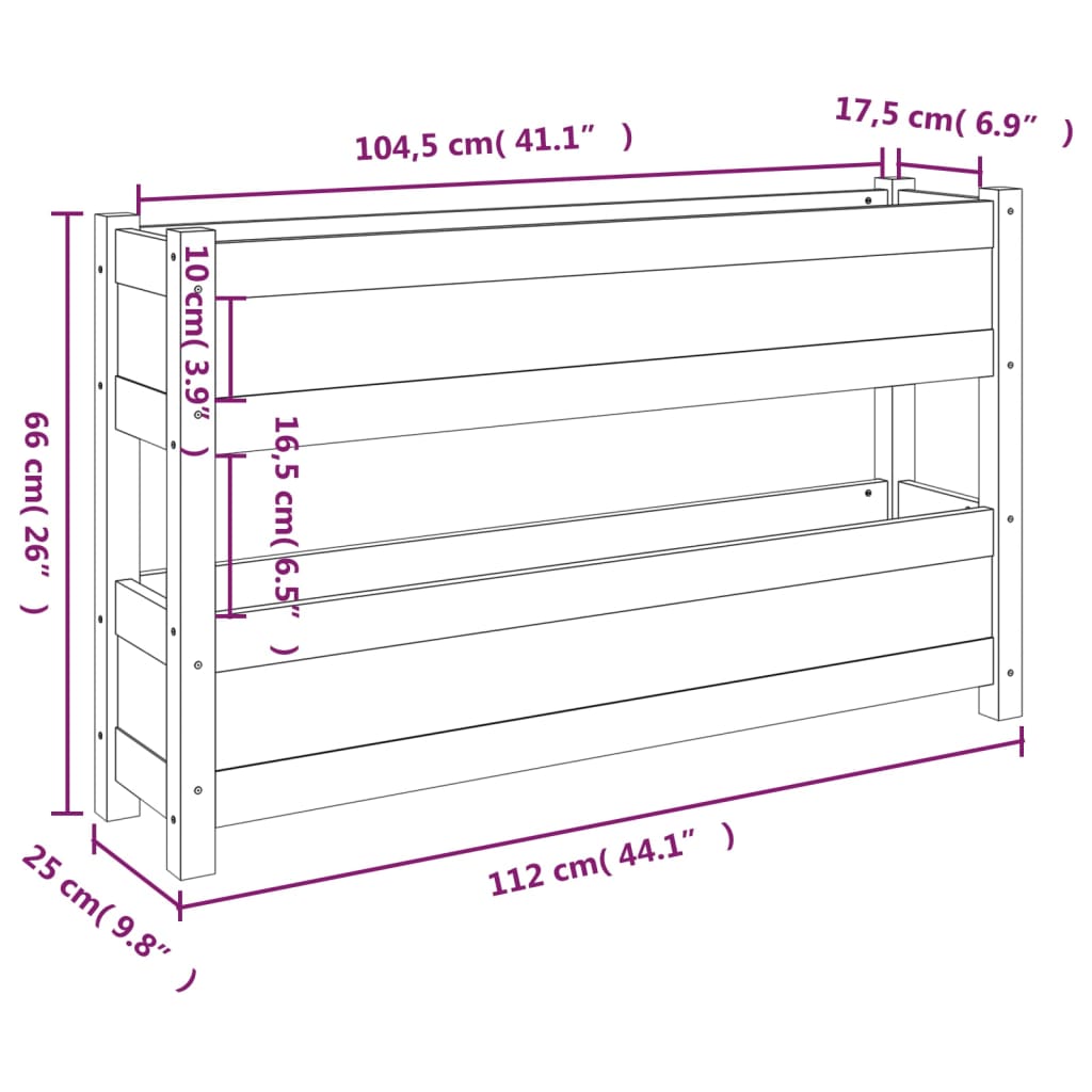 Fioriera Grigia 112x25x66 cm in Legno Massello di Pino - homemem39