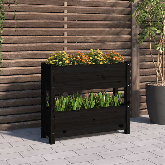 Fioriera Nera 77x25x66 cm in Legno Massello di Pino - homemem39