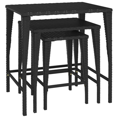 Tavolini Impilabili 3 pz Neri in Polyrattan - homemem39