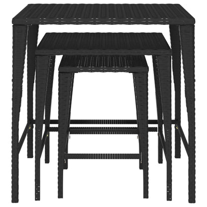 Tavolini Impilabili 3 pz Neri in Polyrattan - homemem39