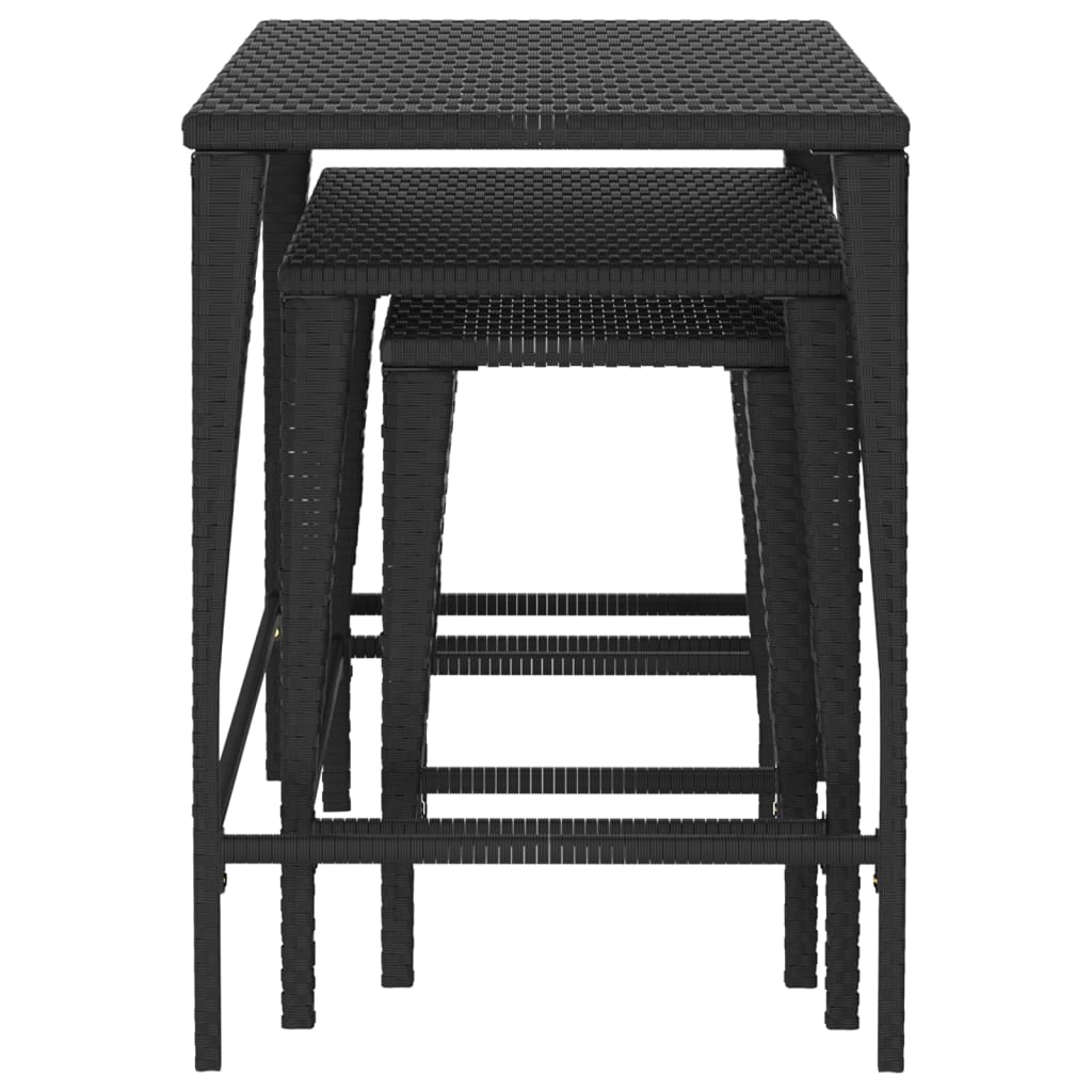 Tavolini Impilabili 3 pz Neri in Polyrattan - homemem39