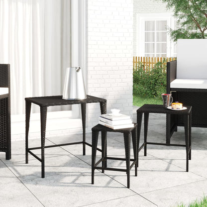 Tavolini Impilabili 3 pz Neri in Polyrattan - homemem39