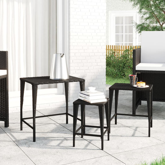 Tavolini Impilabili 3 pz Neri in Polyrattan - homemem39