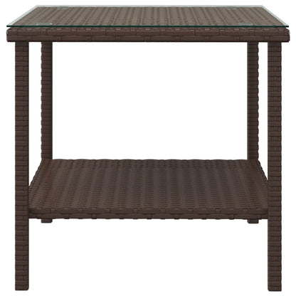 Tavolino Marrone 45x45x45 cm Polyrattan e Vetro Temperato