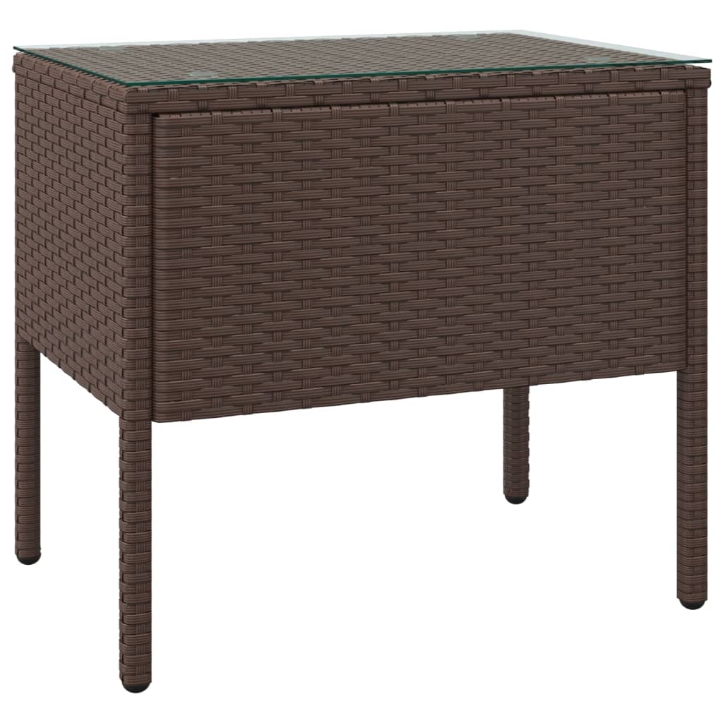 Tavolino Marrone 53x37x48 cm Polyrattan e Vetro Temperato - homemem39