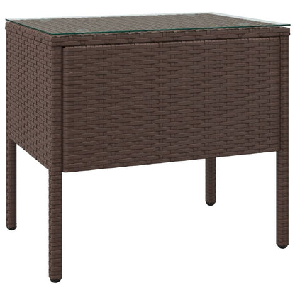 Tavolino Marrone 53x37x48 cm Polyrattan e Vetro Temperato - homemem39