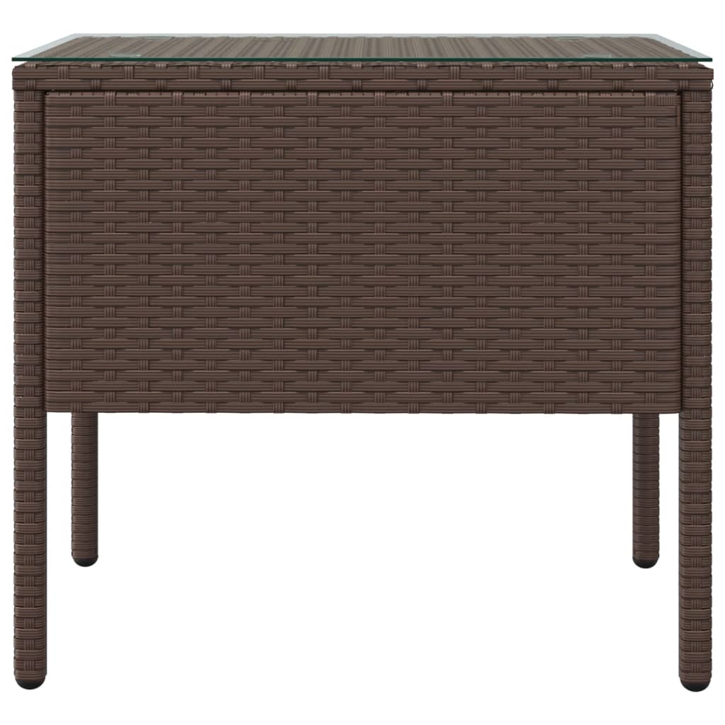 Tavolino Marrone 53x37x48 cm Polyrattan e Vetro Temperato - homemem39