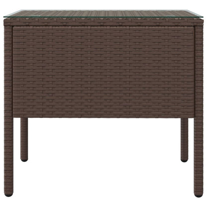 Tavolino Marrone 53x37x48 cm Polyrattan e Vetro Temperato - homemem39