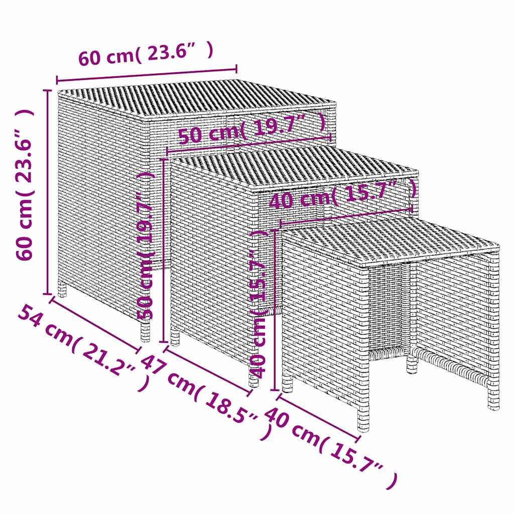 Tavolini Impilabili 3 pz Neri in Polyrattan | homemem39