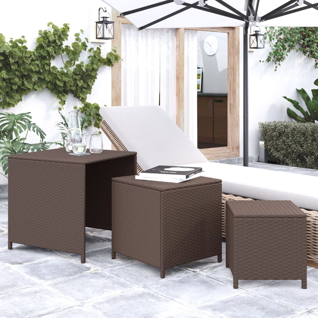Tavolini Impilabili 3 pz Marroni in Polyrattan - homemem39