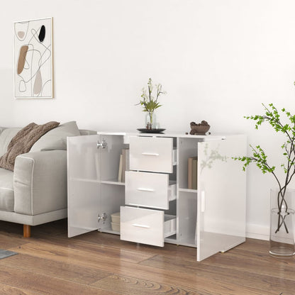 Credenza Bianco Lucido 91x29,5x65 cm in Legno Multistrato - homemem39