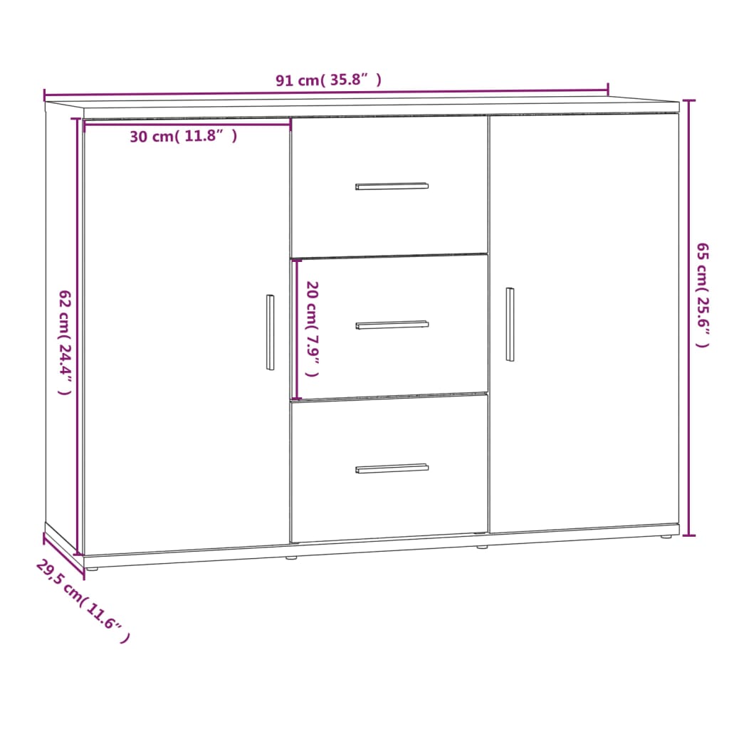 Credenza Bianco Lucido 91x29,5x65 cm in Legno Multistrato - homemem39