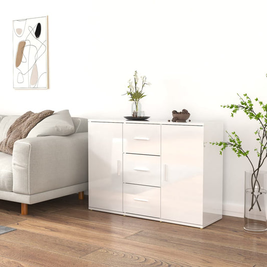 Credenza Bianco Lucido 91x29,5x65 cm in Legno Multistrato