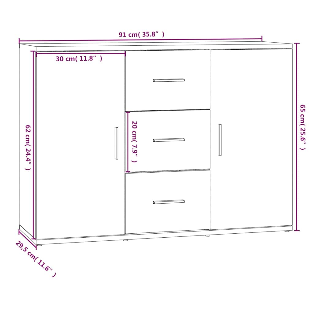 Credenza Grigio Sonoma 91x29,5x65 cm in Legno Multistrato