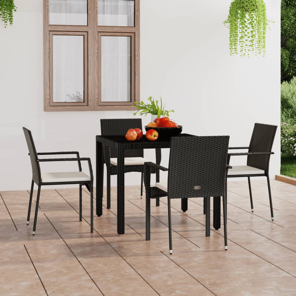 Sedie da Giardino con Cuscini 4 pz in Polyrattan Nere