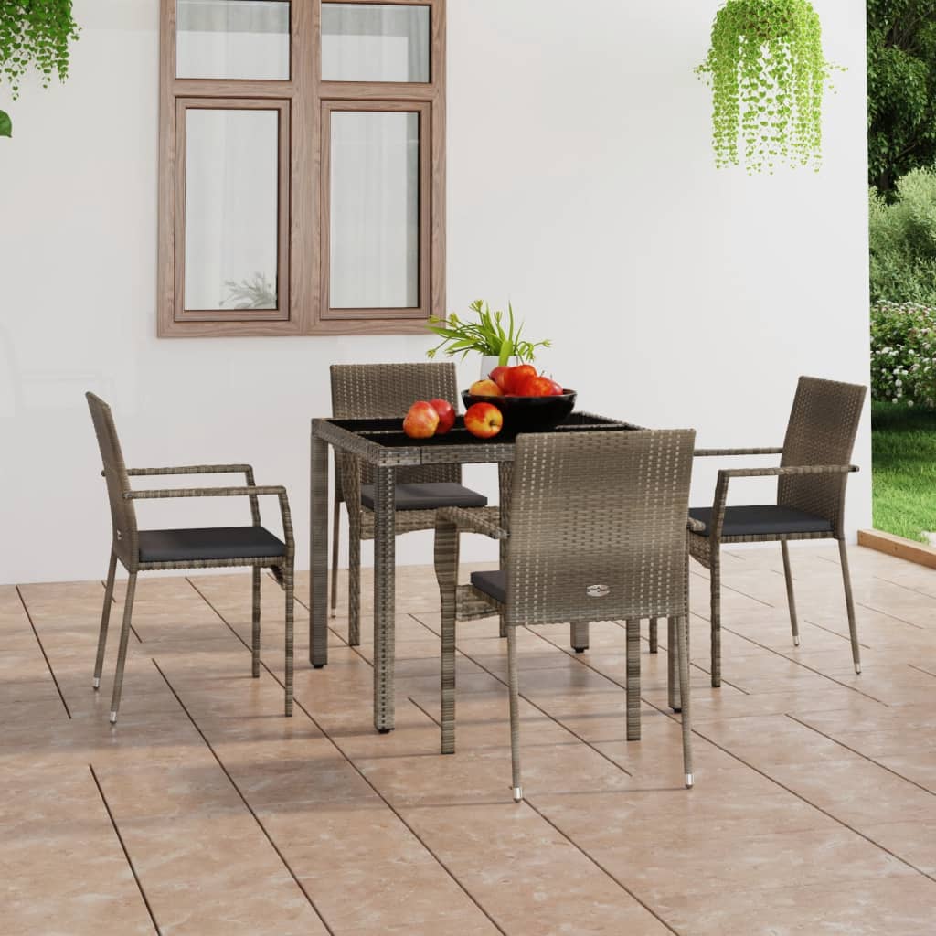 Sedie da Giardino con Cuscini 4 pz in Polyrattan Grigie