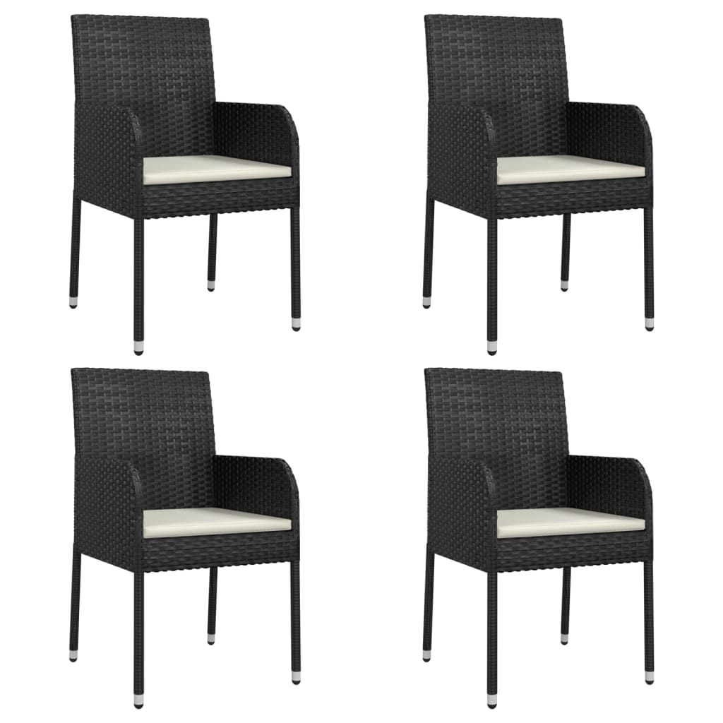 Sedie da Giardino con Cuscini 4 pz in Polyrattan Nere - homemem39