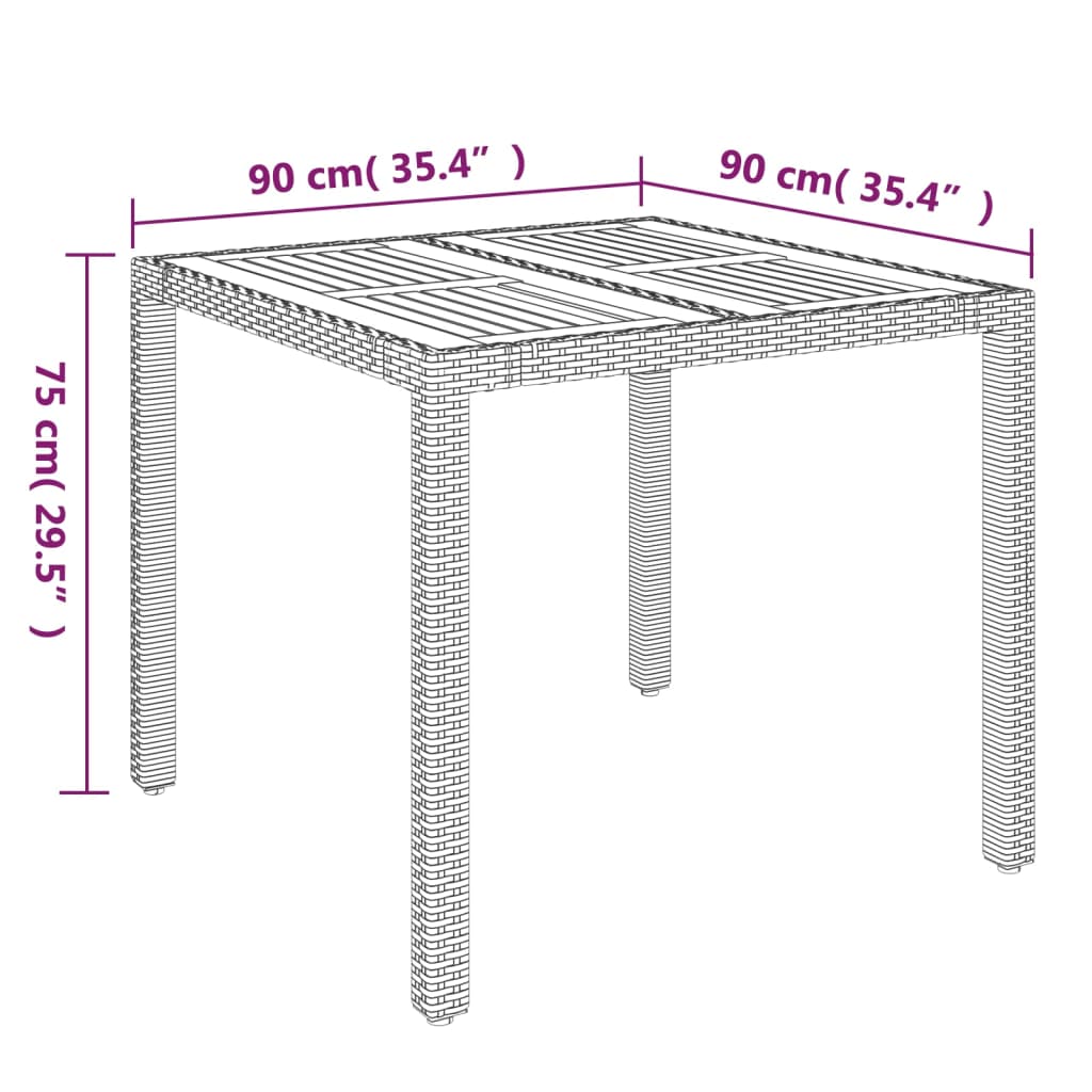 Tavolo da Giardino Piano in Legno Grigio 90x90x75 cm Polyrattan - homemem39