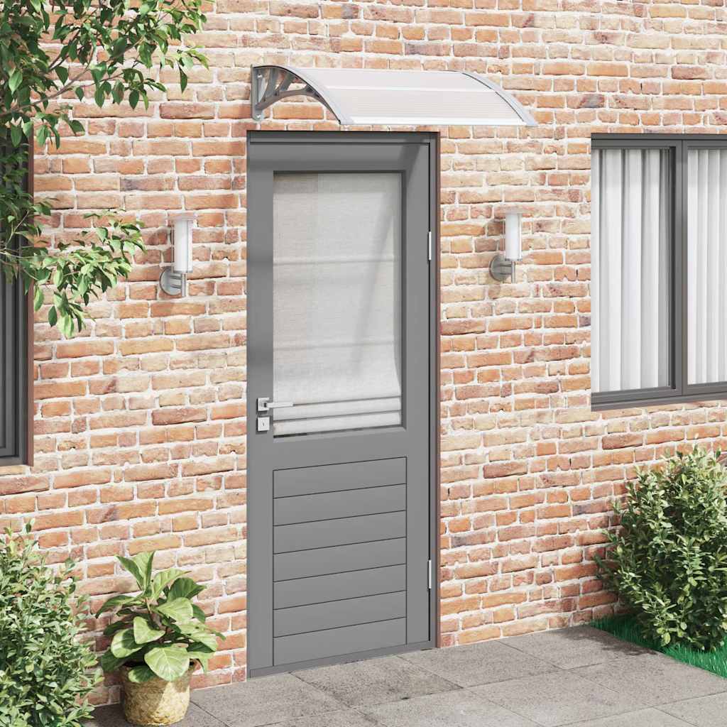 Tettoia per Porta Grigio e Trasparente 80x75 cm Policarbonato