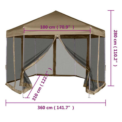 Tendone Esagono Pop-Up Pareti Laterali 3,6x3,1m Tortora 220g/m² | homemem39