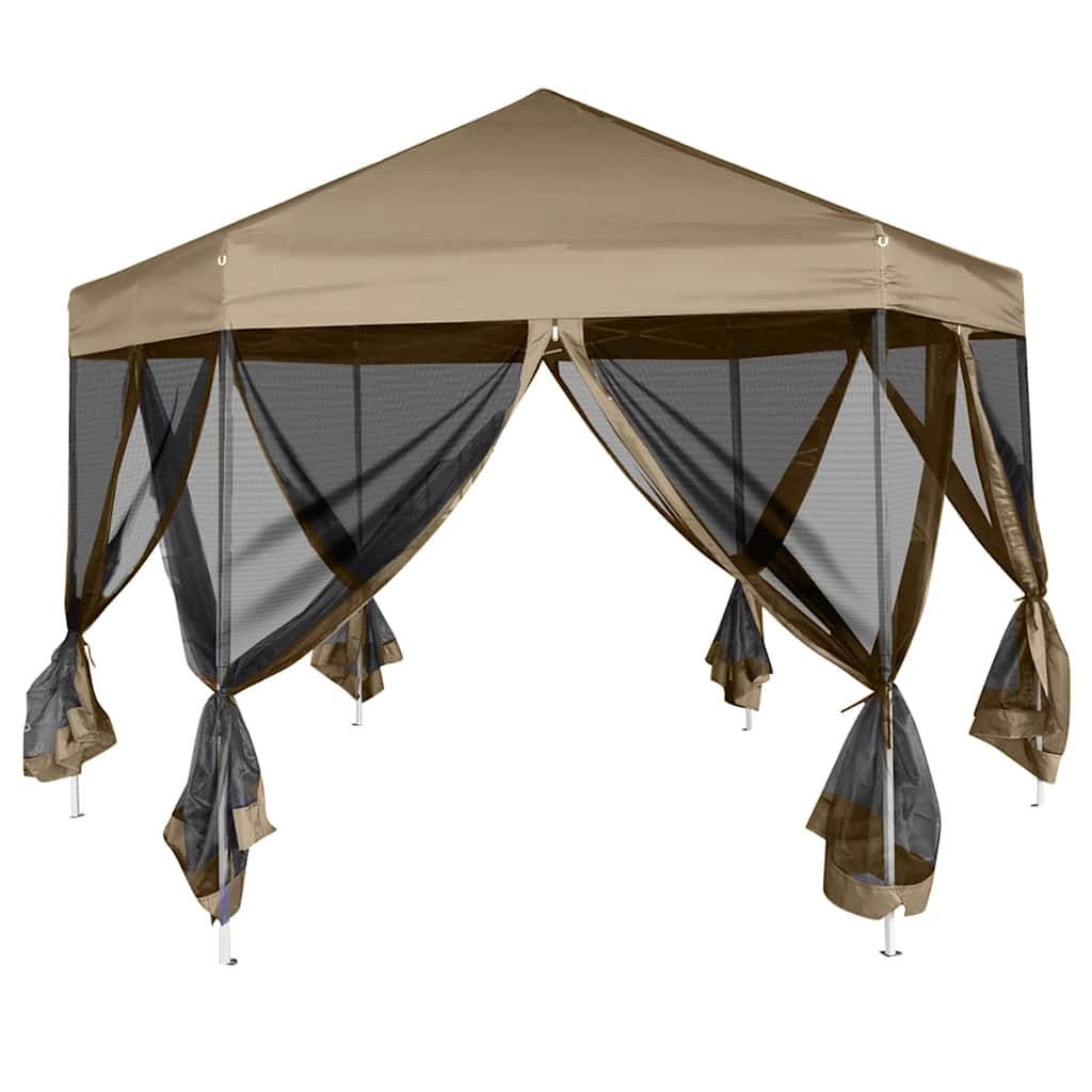 Tendone Esagono Pop-Up Pareti Laterali 3,6x3,1m Tortora 220g/m² | homemem39