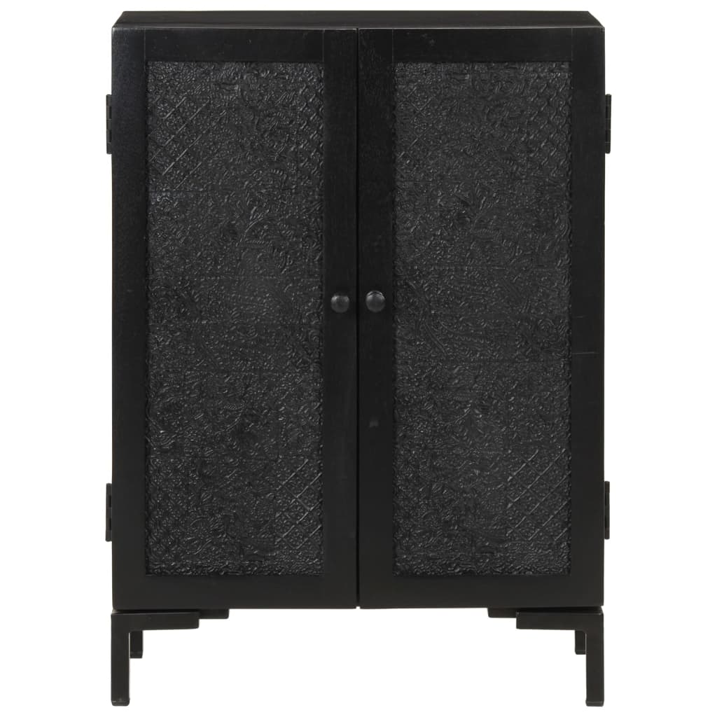 Credenza Nera 55x30x77 cm in Legno Massello di Mango e Ferro - homemem39