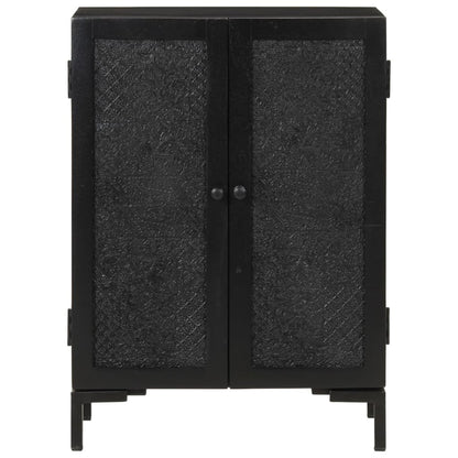 Credenza Nera 55x30x77 cm in Legno Massello di Mango e Ferro - homemem39