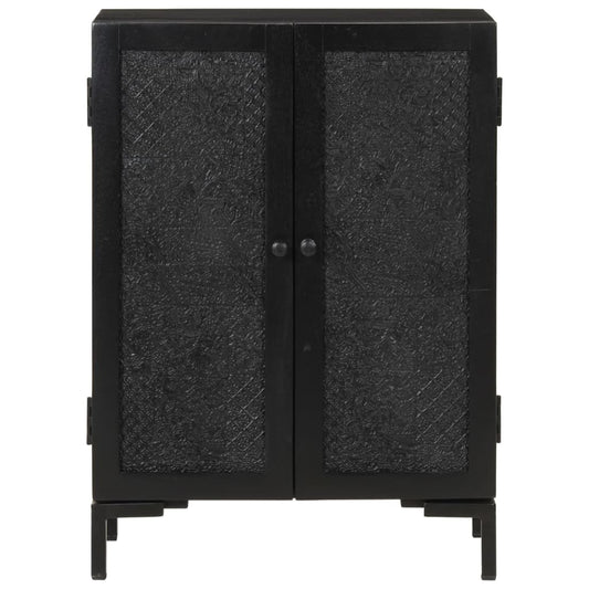 Credenza Nera 55x30x77 cm in Legno Massello di Mango e Ferro - homemem39