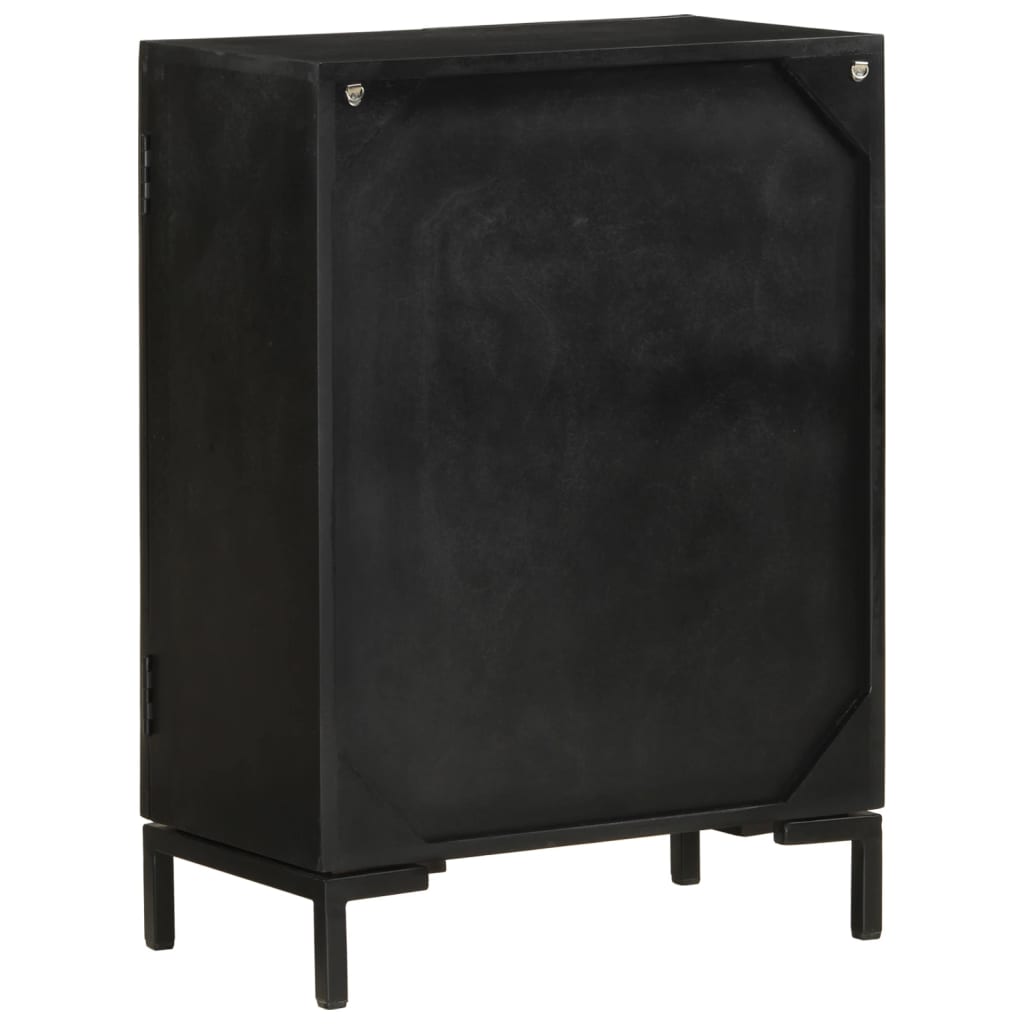 Credenza Nera 55x30x77 cm in Legno Massello di Mango e Ferro - homemem39