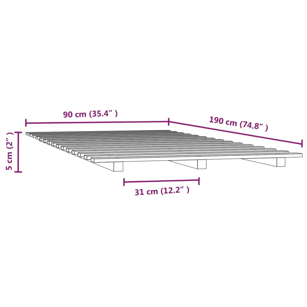 Letto senza Materasso 90x190 cm in Legno Massello di Pino | homemem39