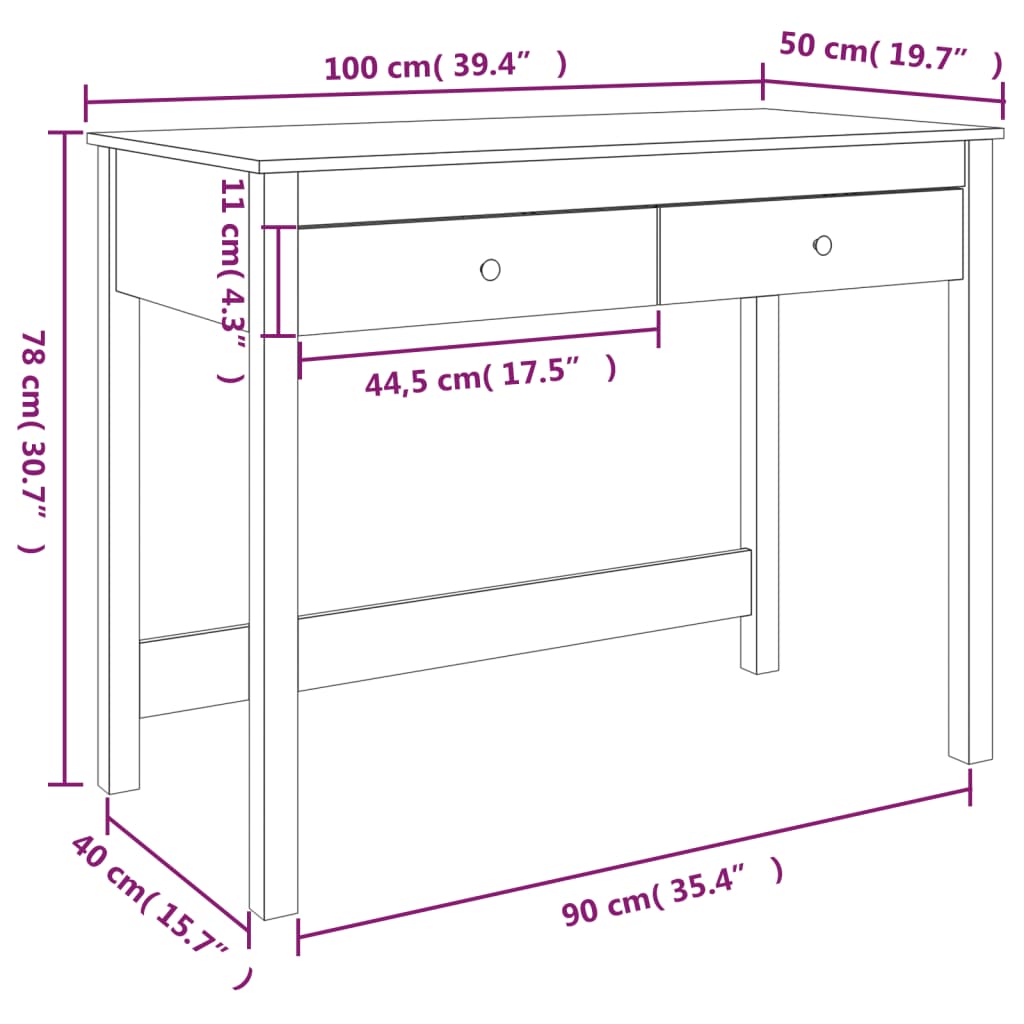 Scrivania con Cassetti Bianca 100x50x78 cm Legno Massello Pino - homemem39