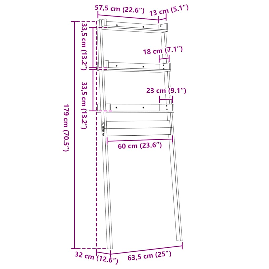Rastrelliera da Bagno Grigia 63,5x32x179 cm Legno Massello Pino | homemem39