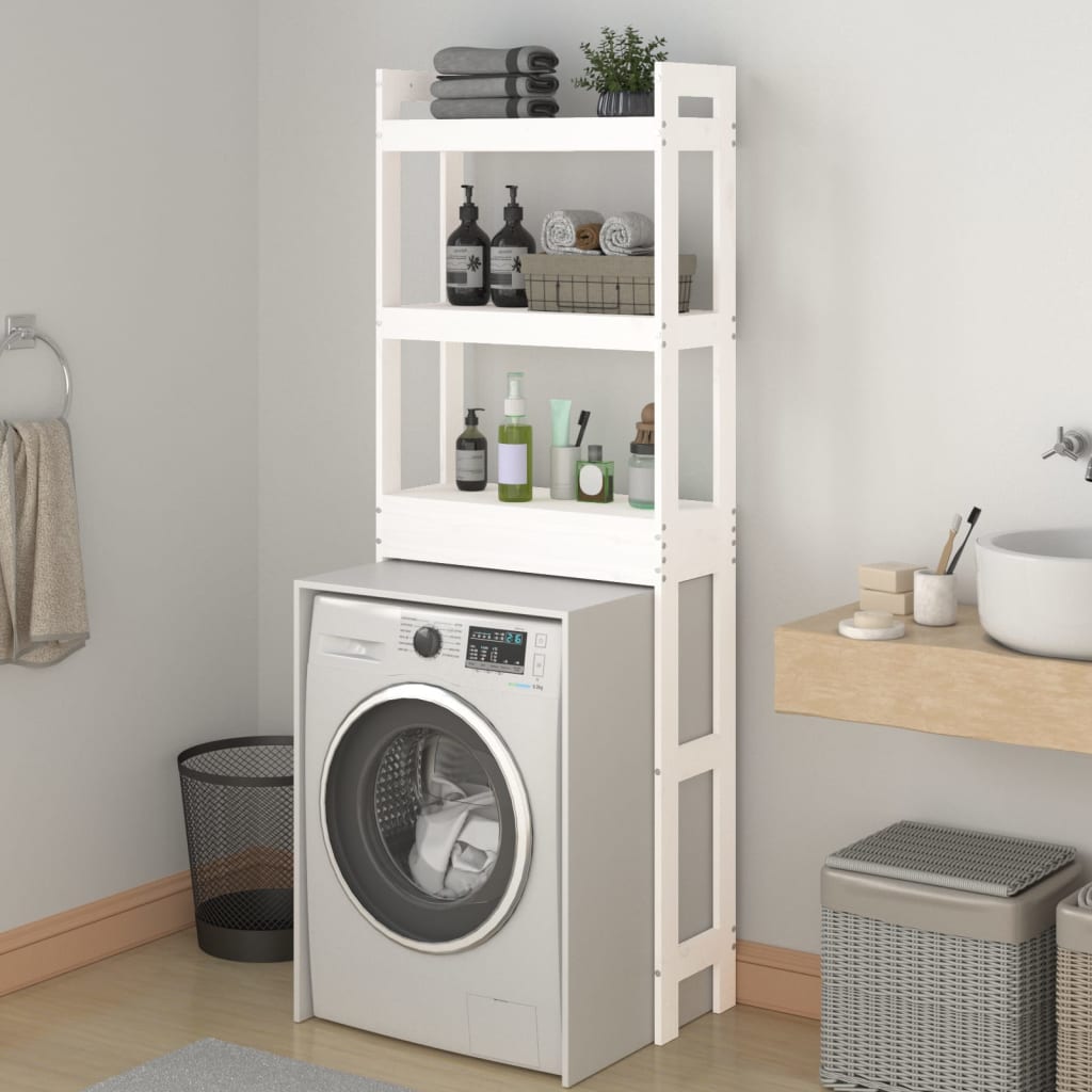 Rastrelliera da Bagno Bianca 63x26x171 cm Legno Massello Pino - homemem39