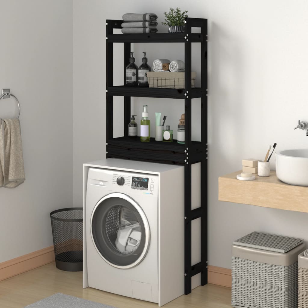 Rastrelliera da Bagno Nera 63x26x171 cm Legno Massello Pino - homemem39