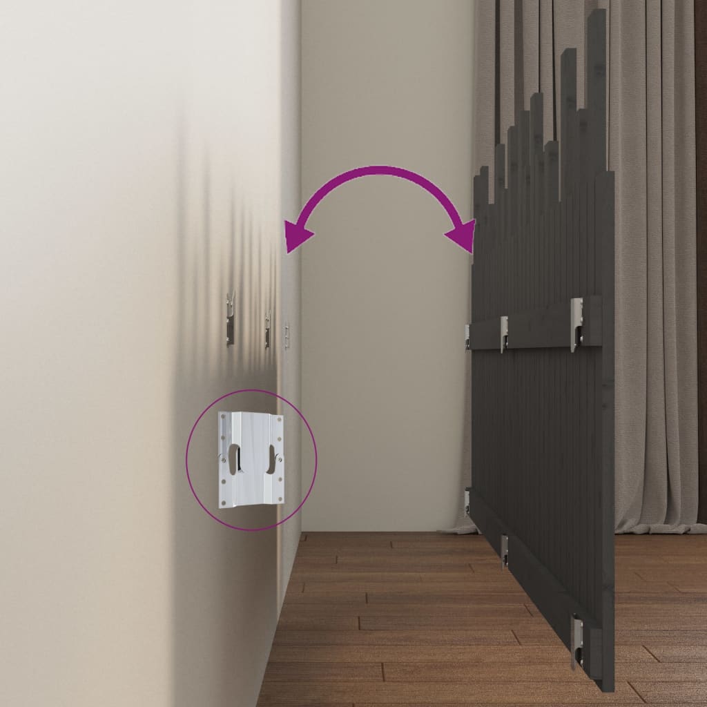 Testiera da Parete Grigia 204x3x80 cm in Legno Massello di Pino - homemem39