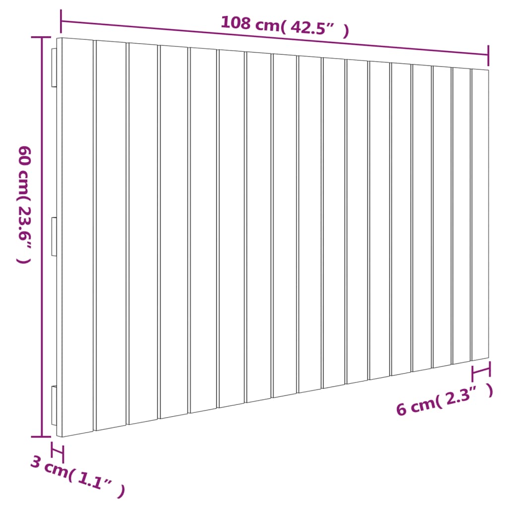 Testiera da Parete Bianca 108x3x60 cm in Legno Massello di Pino - homemem39