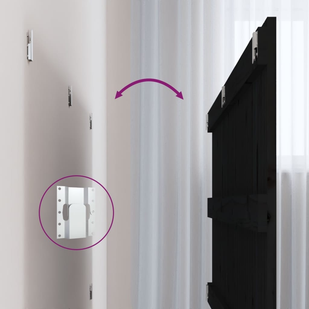 Testiera da Parete Nera 204x3x60 cm in Legno Massello di Pino - homemem39