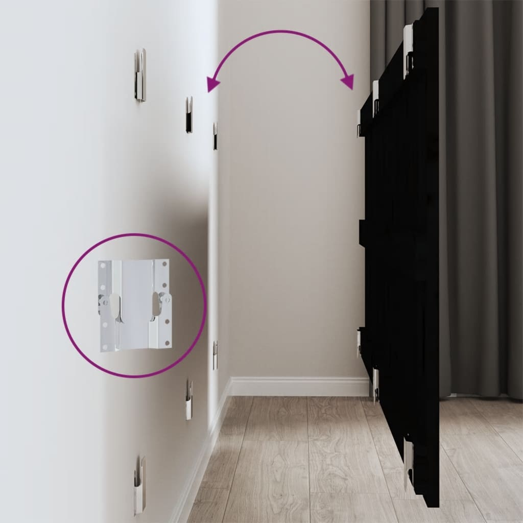 Testiera da Parete Nera 159,5x3x60 cm in Legno Massello di Pino - homemem39